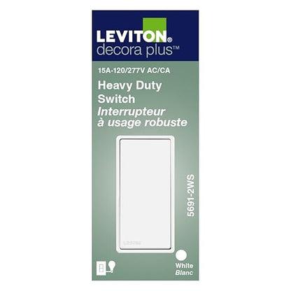 Leviton 15 Amp, 120/277 Volt, Decora Plus Rocker Single-Pole AC Quiet Switch, Commercial Grade, 5691-2W, White