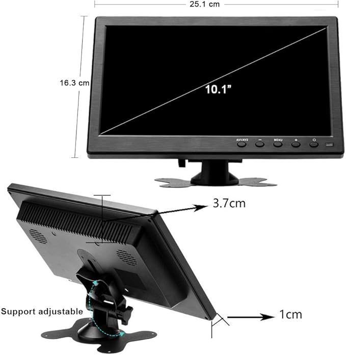Hikity 10.1 Inch Small HDMI Monitor Portable CCTV Monitors 1280x600 for PC/TV/Raspberry Pi/Camera/Gaming with BNC/AVI/VGA/HDMI Input Cable, Support Remote Control, Built-in Speakers Flip Image