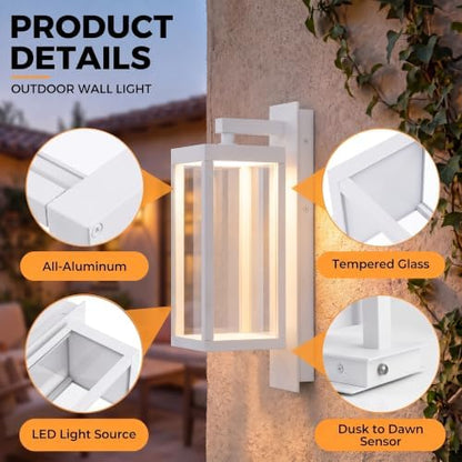 Dusk to Dawn Outdoor Wall Light, 15 Inch Waterproof LED Exterior Wall Sconce, Wall Mount Porch Lighting Fixture for Front Door, Garage, Patio, Yard & Entryway