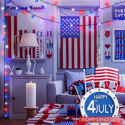 BHCLIGHT Connectable 88Ft 240LED 4th of July String Lights, Red White Blue