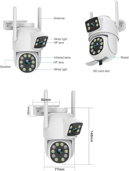 EVERSECU Dual Lens Linkage 6MP WiFi PTZ Security Camera Outdoor, 360° View, Auto Tracking, Motion Detection, Color Night Vision, 2-Way Audio, Compatible with Alexa(4pack)