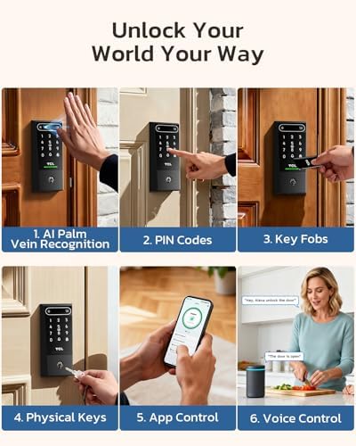 TCL Smart Lock, Palm Vein Keyless Entry Deadbolt, Wi-Fi Keypad Door Lock, Built-in Doorbell, 8-Month Battery, App & Voice Control, Works with Alexa & Google Home, Easy Install for Front Door, D2 Pro