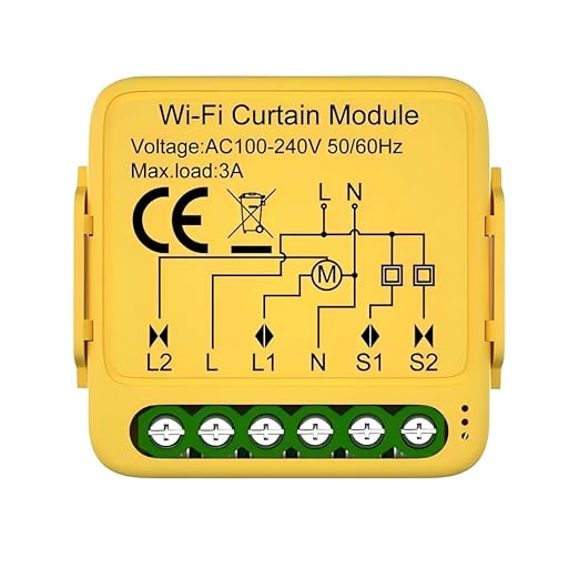 WiFi Smart Garage Door Controller Module, TUYA SMART Life, AC 100-240V, Single Channel with Mounting Kit, CE Certified, Yellow (1ch Curtain WiFi AC)