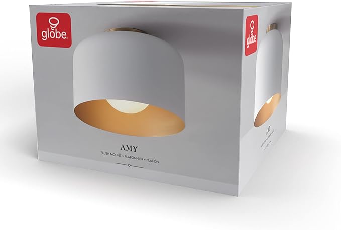 Globe Electric 65868 Amy 1-Light Matte White Flush Mount Ceiling Light with Inner Frosted Glass Shade, Bulb Not Included