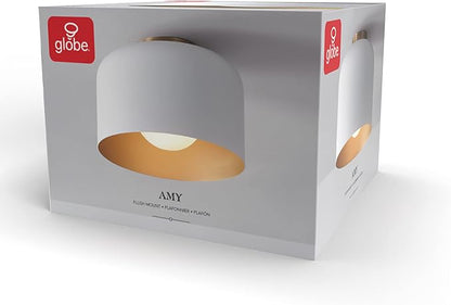 Globe Electric 65868 Amy 1-Light Matte White Flush Mount Ceiling Light with Inner Frosted Glass Shade, Bulb Not Included