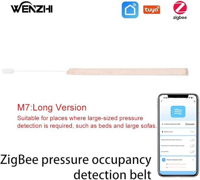 Zigbee Pressure Senor Occupancy/Presence Detector Stress Belt Hidden in Bed/Sofa Battery Powered Tuya Smart Life Home Automation M7