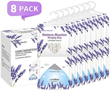CANAGER Hanging Moisture Absorber, Lavender Vanilla Moistureproof Hanging Bag，Dehumidifier Bag (8 packs) Hanging Closet Dehumidifier Bags, Moisture Absorb 12.5 oz
