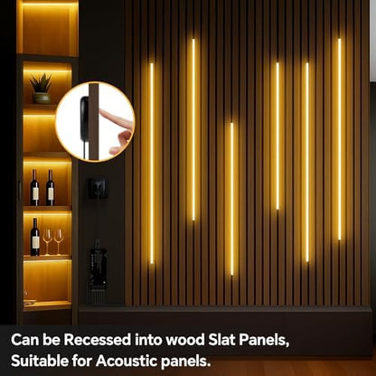 AIMENGTE 12V COB LED Cabinet Lights Black Strip, 6 x 3.3ft Touch Dimmable 3000K Warm White Lighting for Parallel Wood Slat Wall Panels, Display Cabinets, Wardrobes, Showcases, Shelves