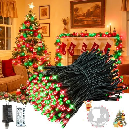 Voice Control 88 Ft 240 LED Smart String Lights with Remote, Red and Green