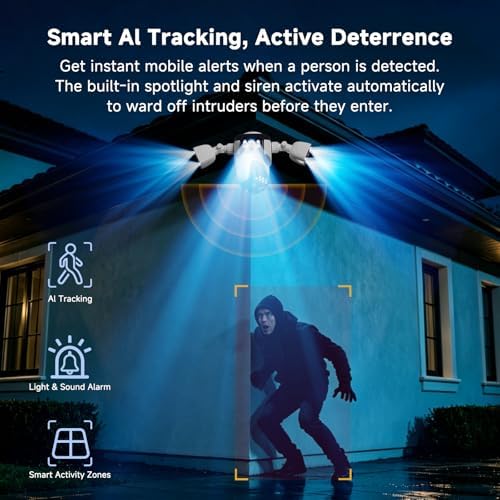 VSTARCAM 4-Lens Security Cameras Wireless Outdoor, 4-in-1 Multi-View 2K 360° PTZ Plug-in WiFi Camera, 10X Hybrid Zoom, AI Motion Tracking, IP66, Color Night Vision for Driveways & Front Doors