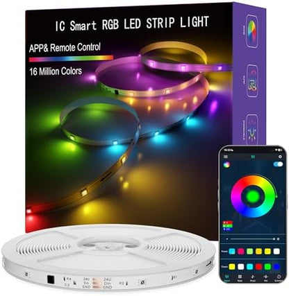 LED Lights for Bedroom, 65.6FT IC RGB LED Strip Lights, Smart Control