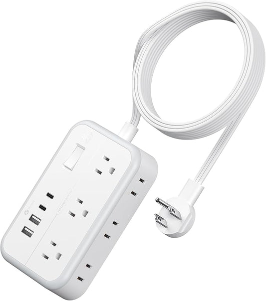 Surge Protector Power Strip with 6 Outlets 4 USB Port, 5 Ft Flat Plug Extension Cord Outlet Extender, White Extension Cord with Multiple Outlets for Indoor, Home, Office Supplies, Dorm Room Essentials