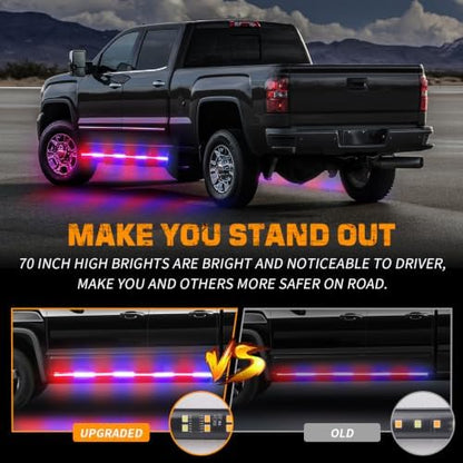 XRIDONSEN 2 Pack 70-Inch Red Blue 864 LED Running Board Strobe Lights Strip