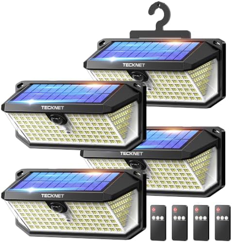 TECKNET 546 LED Motion Sensor Outdoor Lights with Remote Control Hook 2Pack