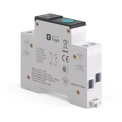 TONGOU DIY 1P+N Smart Wi-Fi Switch, Work with Alexa and Google Assistant for Voice Control, 10A with Energy Monitor, Smart Life/Tuya APP Remote Control, Timer Functions, DIN Rail Mounted,FCC Certified