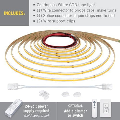 Armacost Lighting RibbonFlex Pro 24V White COB LED Strip Light Tape 2700K, 165 Lumens/Ft, 10M 171150
