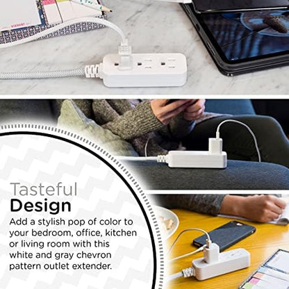 Cordinate Mini 3-Outlet Power Strip, 18 in Braided Extension Cord
