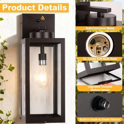 20" Oil Rubbed Bronze Dusk to Dawn Outdoor Wall Lights with Closed Bottom