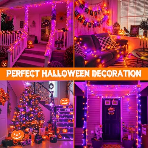 Connectable 88Ft 240LED Halloween Lights Outdoor Indoor, Purple & Orange