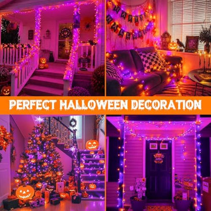 Connectable 88Ft 240LED Halloween Lights Outdoor Indoor, Purple & Orange
