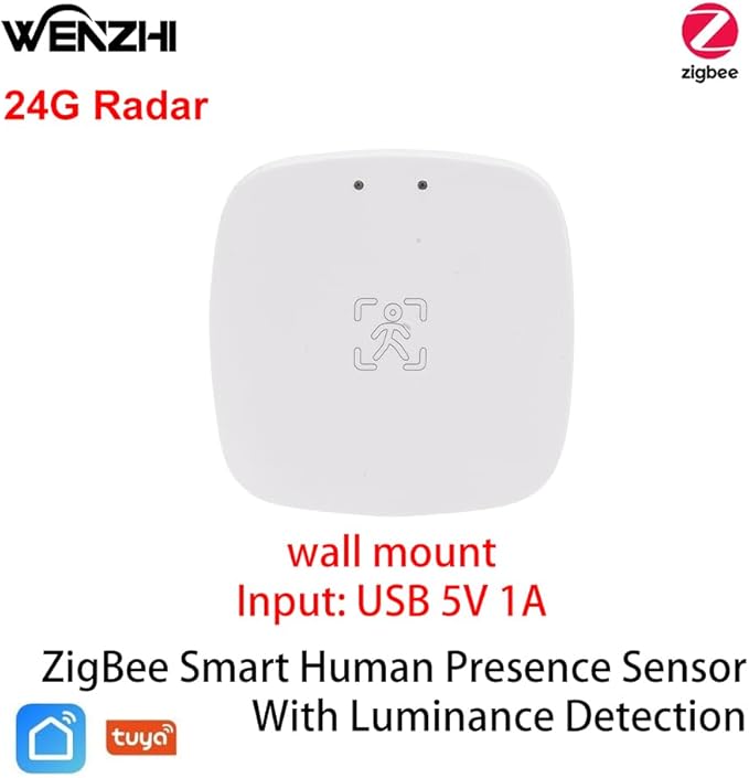 Presence Sensor, WenzhiIoT Smart Motion Sensor Zigbee 24 GHz Radar MmWave Presence Sensor Movement Body Motion Detection with Luminance/Distance Tuya Smart Life Home Assistant