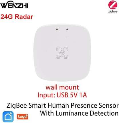 Presence Sensor, WenzhiIoT Smart Motion Sensor Zigbee 24 GHz Radar MmWave Presence Sensor Movement Body Motion Detection with Luminance/Distance Tuya Smart Life Home Assistant