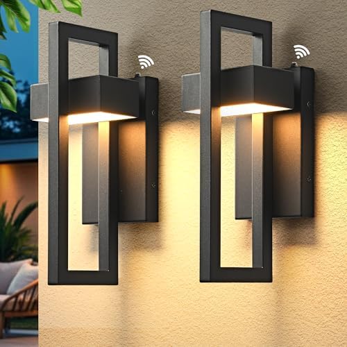 Dusk to Dawn Outdoor Wall Lights Modern LED Exterior Lighting Fixtures, 3000K 20W Outdoor Wall Sconce for Porch, Matte Black Outside Wall Mount Lights for Front Door House Garage 2 Pack