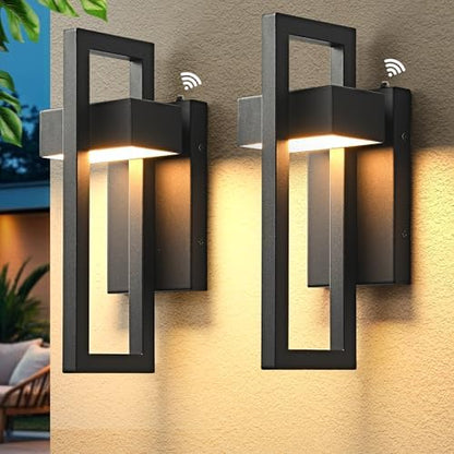 Dusk to Dawn Outdoor Wall Lights Modern LED Exterior Lighting Fixtures, 3000K 20W Outdoor Wall Sconce for Porch, Matte Black Outside Wall Mount Lights for Front Door House Garage 2 Pack
