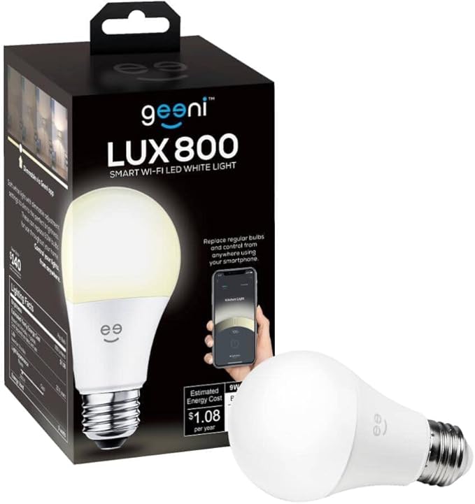 9W A19 Medium Base White Dimmable Lux 800 Smart LED Light Bulb
