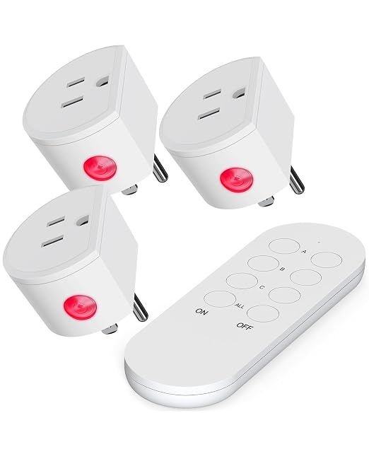 Wireless Remote Control Outlet, SURNICE Mini Remote Light Switch 10A/1200W for Christmas Lights, Up to 130 FT Long Range, FCC and ETL Certified