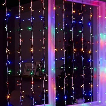 Dazzle Bright 300 LED Curtain String Lights, Christmas Fairy Lights for Bedroom with 8 Lighting Modes, Connectable Waterproof Window Lights Party Wedding Garden Wall Decor, Multi-Colored