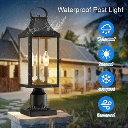 18.62 Post Light Outdoor, Large 3-Light Lamp Post Light Fixture, Black
