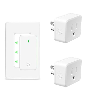 NineLeaf Remote Control Outlet,Wireless Remote Control Outlet Plug,500ft Long Range Wall Mounted Light Switch,15A 1500W for Home and Business,No Wiring,White,1 SW+2 Outlet