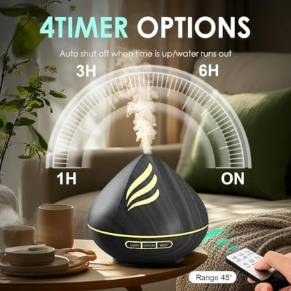 500ML Essential Oil Scent Diffuser: Remote Control &14 Colors LED - Black