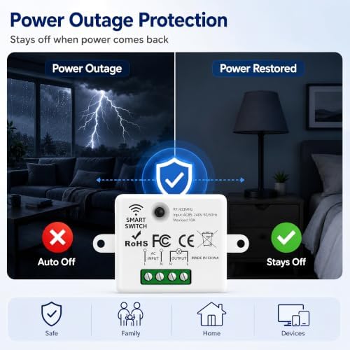 Wireless Light Switch Kit, No Wiring, RF Remote, 1 Switch, 6 Receivers