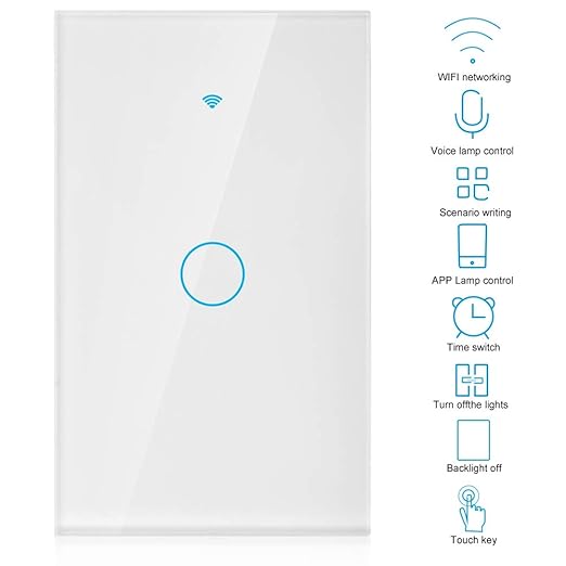 WiFi Touch Screen Smart Switch and Home Control | 1-Way AC Panel with Remote App Control (White)