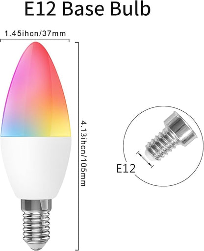 C37E12 LED Bulb,Wi-Fi Smart LED Light Bulb, Dimmable(3000-6000K), Remote Control,Decorative Candle Lamp for Stage Home Decor, 4Pack