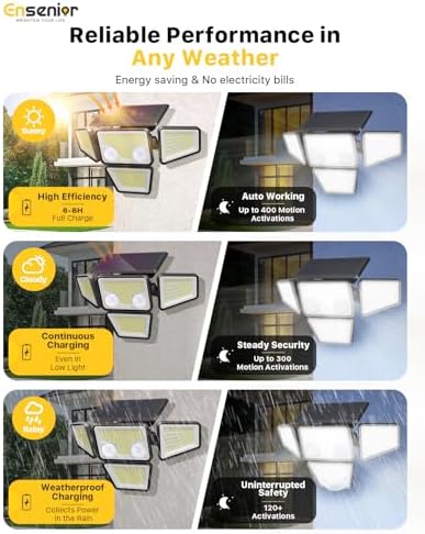 Motion Sensor Outdoor Solar Lights, Security Flood Lights 4-Head, 4-Pack