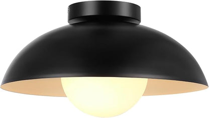 1-Light Matte Black Flush Mount Ceiling Light with White Opal Glass Shade | White Opal Glass Globe Shade, Wall or Ceiling Mount, Hallway or Entryway, Model 66000076