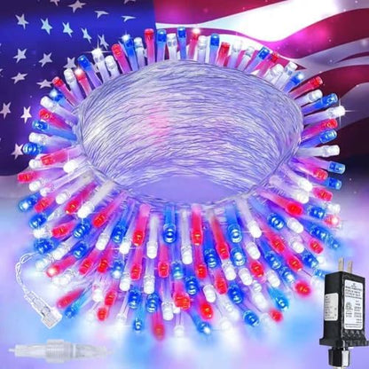200 LED Connectable String Lights, 66FT American Flag Lights Outdoor Indoor