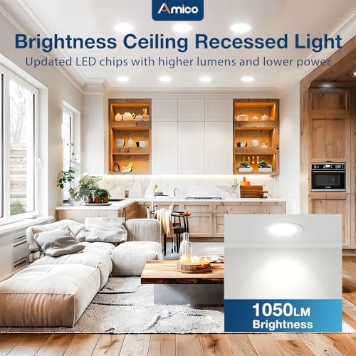 Amico 36 Pack 6 Inch 5CCT Ultra-Thin LED Recessed Ceiling Light, 5CCT, 12W