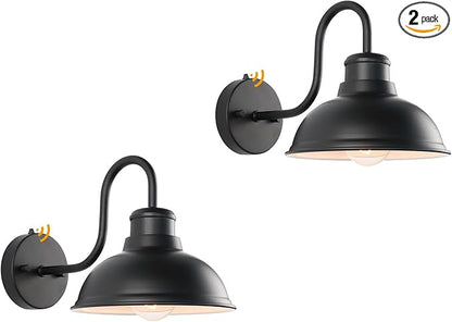 Barn Lights Outdoor Wall Sconces, Dusk to Dawn Exterior Farmhouse Gooseneck Barn Light, Black Outside Wall Mount Light Fixture, 2 Pack Anti-Rust Waterproof Outdoor Light for Porch Garage Patio