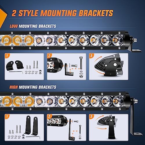 Nilight Led Light Bar Amber 51 Inch 250W Super Slim Spot Flood Combo 24500LM 3D Driving Fog Off Road Lights for Trucks Pickup SUV ATV UTV Boat 4x4 Van Camper-2 Style Mounting