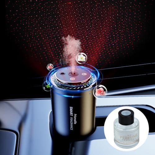 2025 Upgrade Smart Car Air Freshener, Rechargeable Car Air Freshener Diffuser with Starlight Projector & Atmosphere Light, Adjustable Car Freshener with Ultrasonic Tech & Auto On/Off, 50ml Perfume