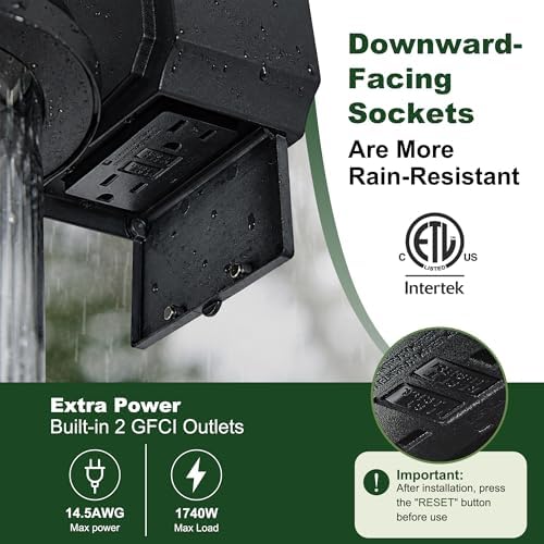 OKELI Dusk to Dawn Outdoor Wall Lights with GFCI Outlet, Waterproof Rustic Farmhouse Wall Lanterns with Clear Glass Shades, Anti-Rust Outside Fixture Lights for Garage Patio Porch, Black, 2 Pack