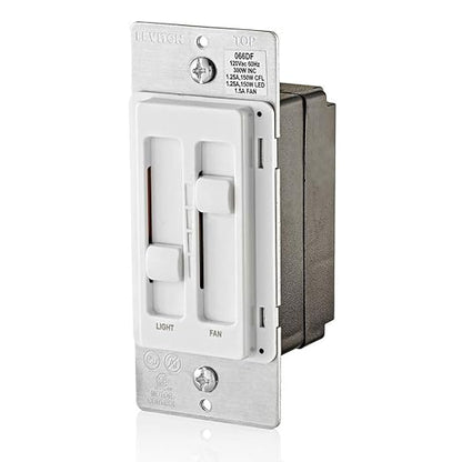 Leviton SureSlide Ceiling Fan Control and Dimmer Switch for LED, Halogen and Incandescent Bulbs, 66DF-10W, White