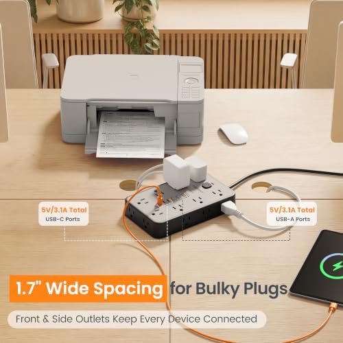 6 FT Surge Protector Power Strip with 6 USB, 16 Outlets, 2400J