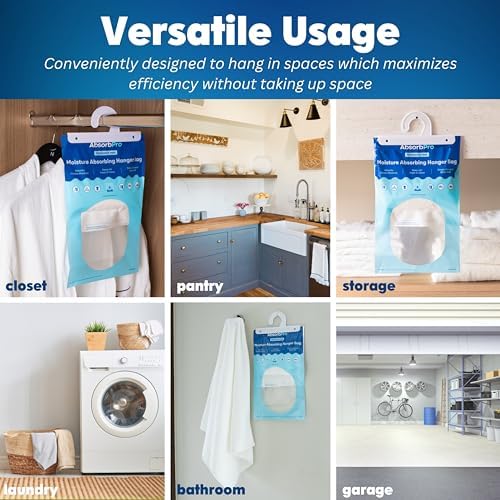 Absorb Pro - Moisture Absorbing Hanger Bag Fragrance Free - 3-Pack - 16 oz Hanging Dehumidifying Packs for Home, Kitchen, Bedroom, Bathroom, Closet, Small Rooms, Cars