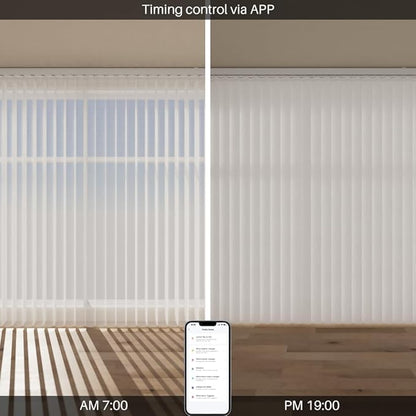 Motorized Sheer Vertical Blinds Work with Alex Google Home, Light Filtering Smart Vertical Blind Sliding Door Blinds Remote Control for Sliding Glass Door Customize (White)