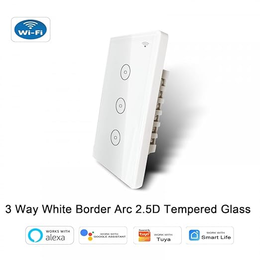 WiFi Smart Touch Wall Light Switch Glass Panel Wireless Remote Control by Mobile Smart Life APP Anywhere Compatible with Alexa,Timing Function No Hub RequiredTuya Smart Assistant (3 Gang White)